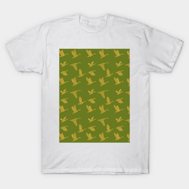 Flying Birds Pattern Green Yellow T-Shirt by DrawingEggen